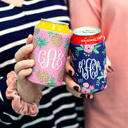 girls holding sodas with monogrammed velcro drink insulators