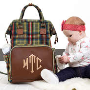 plaid monogrammed diaper backpack with wipe holder