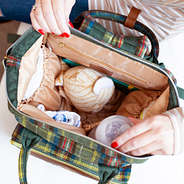 inside of olive plaid diaper backpack