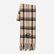 monogrammed plaid scarf in tan