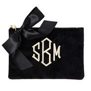 monogrammed velvet zip clutch in black