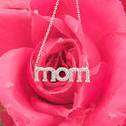 rhinestone mom necklace with pink rose