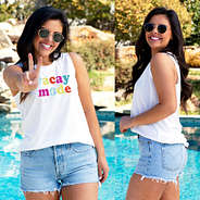 split image with poolside tank top