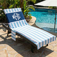 blue cabana stripe chair cover at pool - 2026