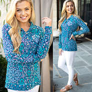 monogrammed spring floral pullover tunic with white pants