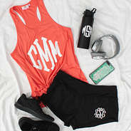 monogrammed black shorts with monogrammed tank top