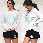 monogrammed athletic shorts in black with terry pullover