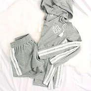 personalized lounge hoodie set with crochet lining