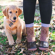 monogrammed pull on duck boots with puppy