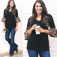 Nonmonogrammed bell sleeve top with flare jeans