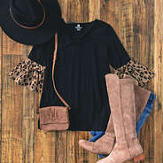 Bell sleeve top with boots ootd
