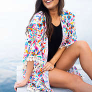close up of cabana kimono on a dock