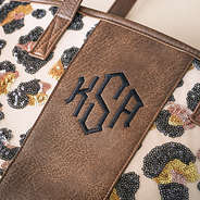 up close detail of leopard sequin tote bag