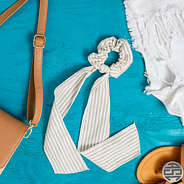 seersucker ribbon scrunchie with blue background