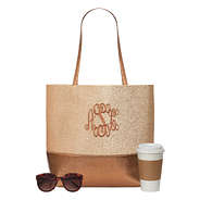 gold monogrammed glitter and metallic tote bag