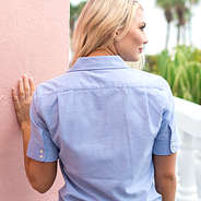 collared top with button accents on short sleeves