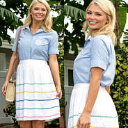 monogrammed button down top with ric rac skirt