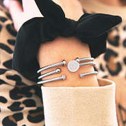 silver rope bracelet stack with scrunchie