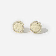 Monogrammed Pave Disc Earrings in Gold