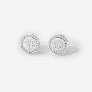 Monogrammed Pave Disc Earrings in Silver