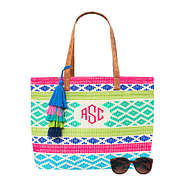 monogrammed colorful embroidered tote bag with tassels