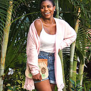 pineapple clutch with monogrammed fringe cardigan