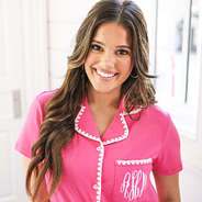 close up of hot pink monogrammed classic sleep set