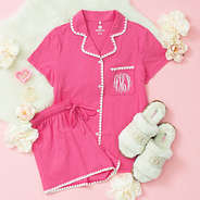hot pink monogrammed classic sleep set with slippers
