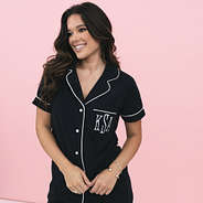 peyton wearing classic sleep set in black