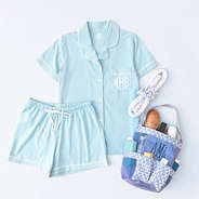 light blue classic sleep set flatlay