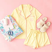 soft yellow classic sleep set flatlay