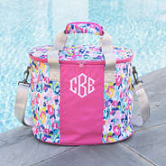 watercolor cheetah personalized cooler at pool