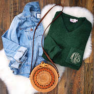 round shoulder crossbody with trendy sweater and jacket