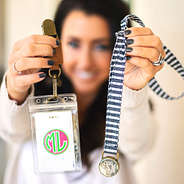pieces of monogrammed striped lanyard