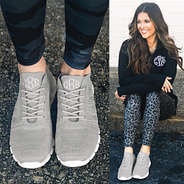 light gray athleisure sneakers split image