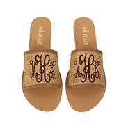 straw monogrammed tan sandals