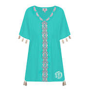Monogrammed Butterfly Tassel Kimono in Mint