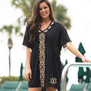 monogrammed butterfly kimono cover up in black and gold