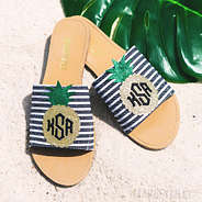 monogrammed pineapple toppers for slide sandals on beach sand