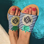 monogrammed sparkle pineapple sandal toppers by the pool