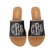 navy blue whipstitch monogrammed topper sandals