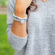 aqua stackable beaded bracelet set with boyfriend sweater