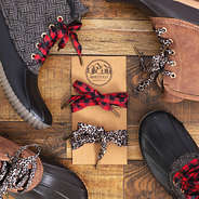 leopard and buffalo plaid shoelaces with branded marleylilly card