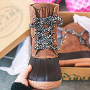 duck boots with leopard laces