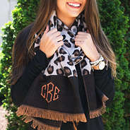monogrammed leopard print scarf around girl's neck