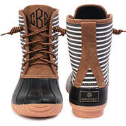 Monogrammed Black Striped Duck Boots