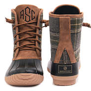 monogrammed charcoal plaid duck boots
