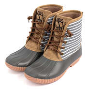 monogrammed gray striped duck boots