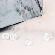 monogrammed sterling silver earrings, necklace, and ring with rope designs