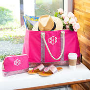 monogrammed confetti collection with weekender, sandals and case